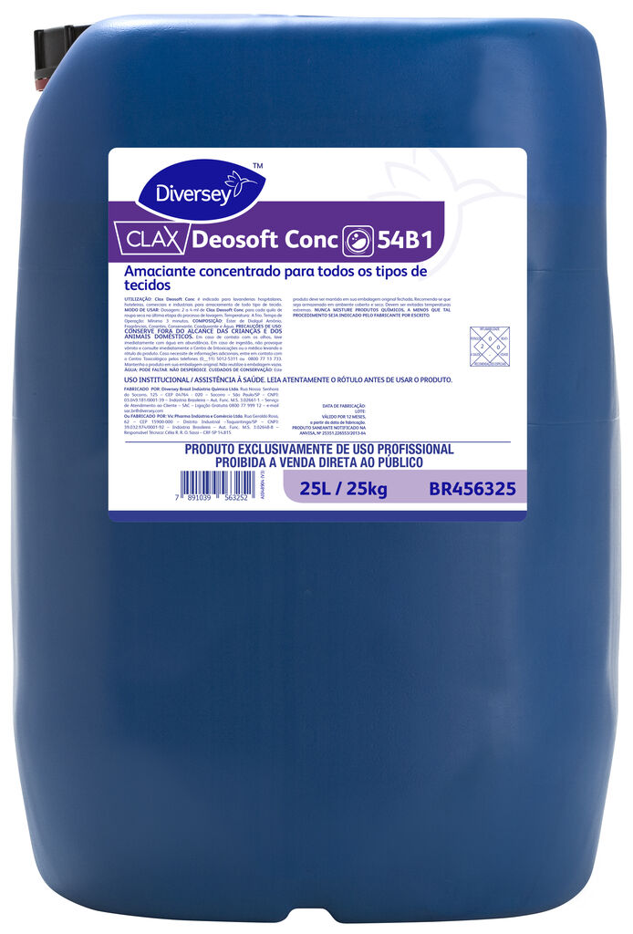 CLAX DEOSOFT CONC 25L - AMACIANTE CONCENTRADO PARA TODOS OS TIPOS DE TECIDOS
